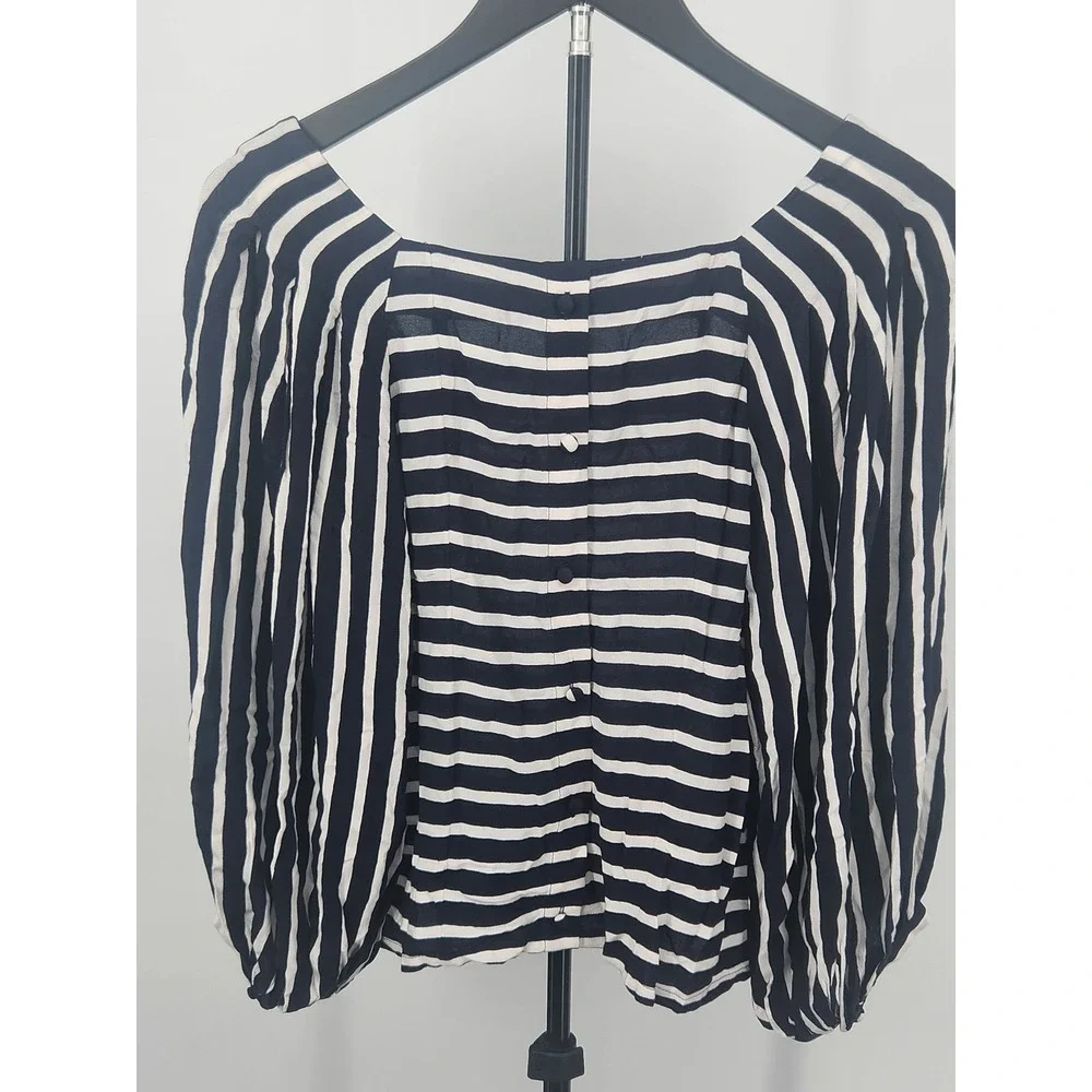 Banana Republic Womens Navy White Striped Square Neck Puff Sleeve Blouse Small